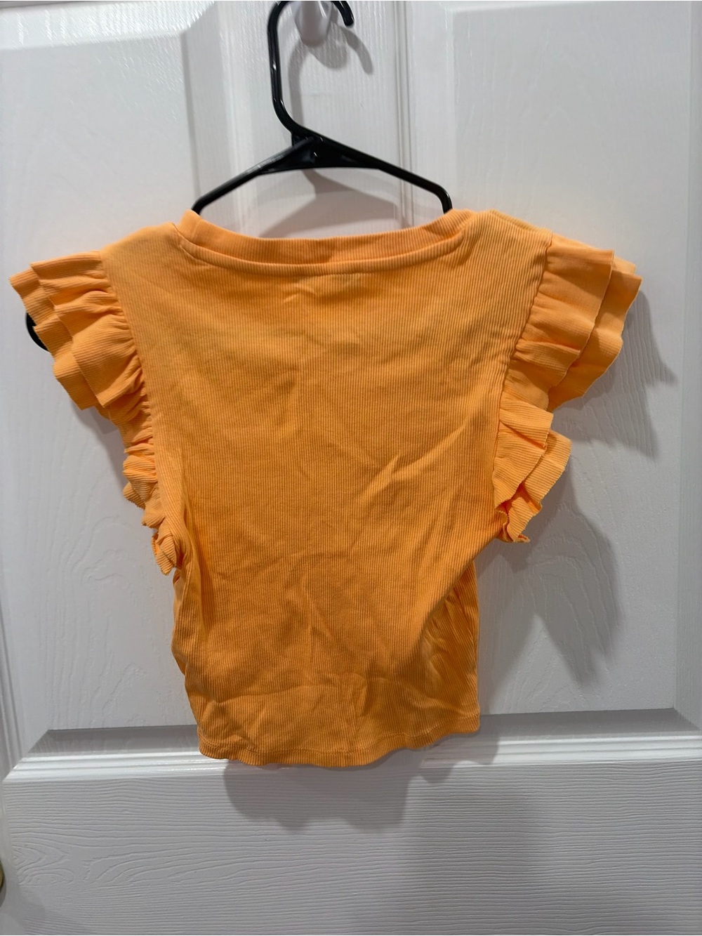 Zara Peach-Orange Ribbed Top with Ruffle Sleeves - Picture 3 of 3